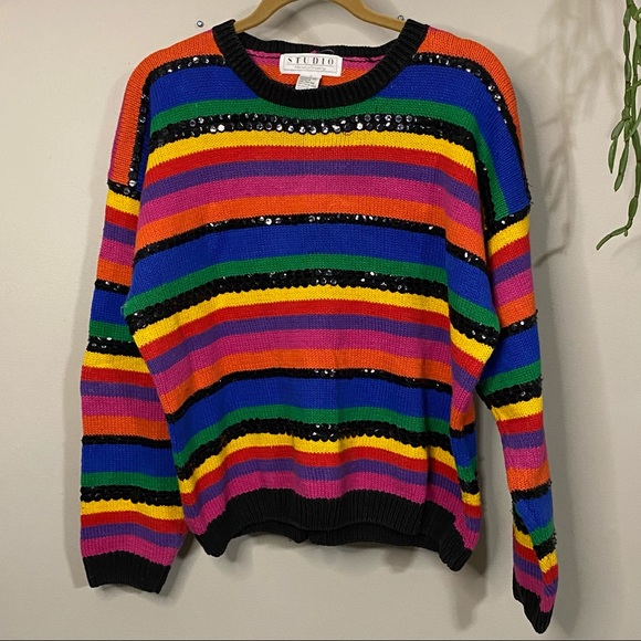 Michelle Stuart Sweaters - Vintage Michelle Stuart Rainbow Colorful Sequin Sweater